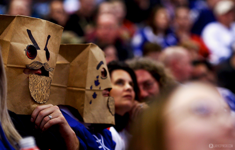 OTTAWA, CANADA - April 12:  A couple of embarrassed Maple Leaf fans during a game between the Maple Leafs and Senators at Canadian Tire Centre on April 12, 2014 in Ottawa, Ontario, Canada. ***** Editorial Use Only ***** Jay Kopinski - Icon/SMI